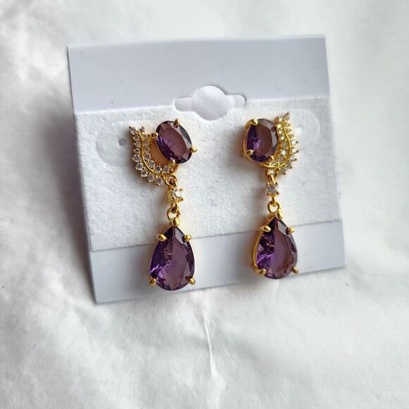 Amethyst Earrings Post Back 925 Sterling Silver Gold Vermeil Dangle New Romantic - Picture 3 of 9